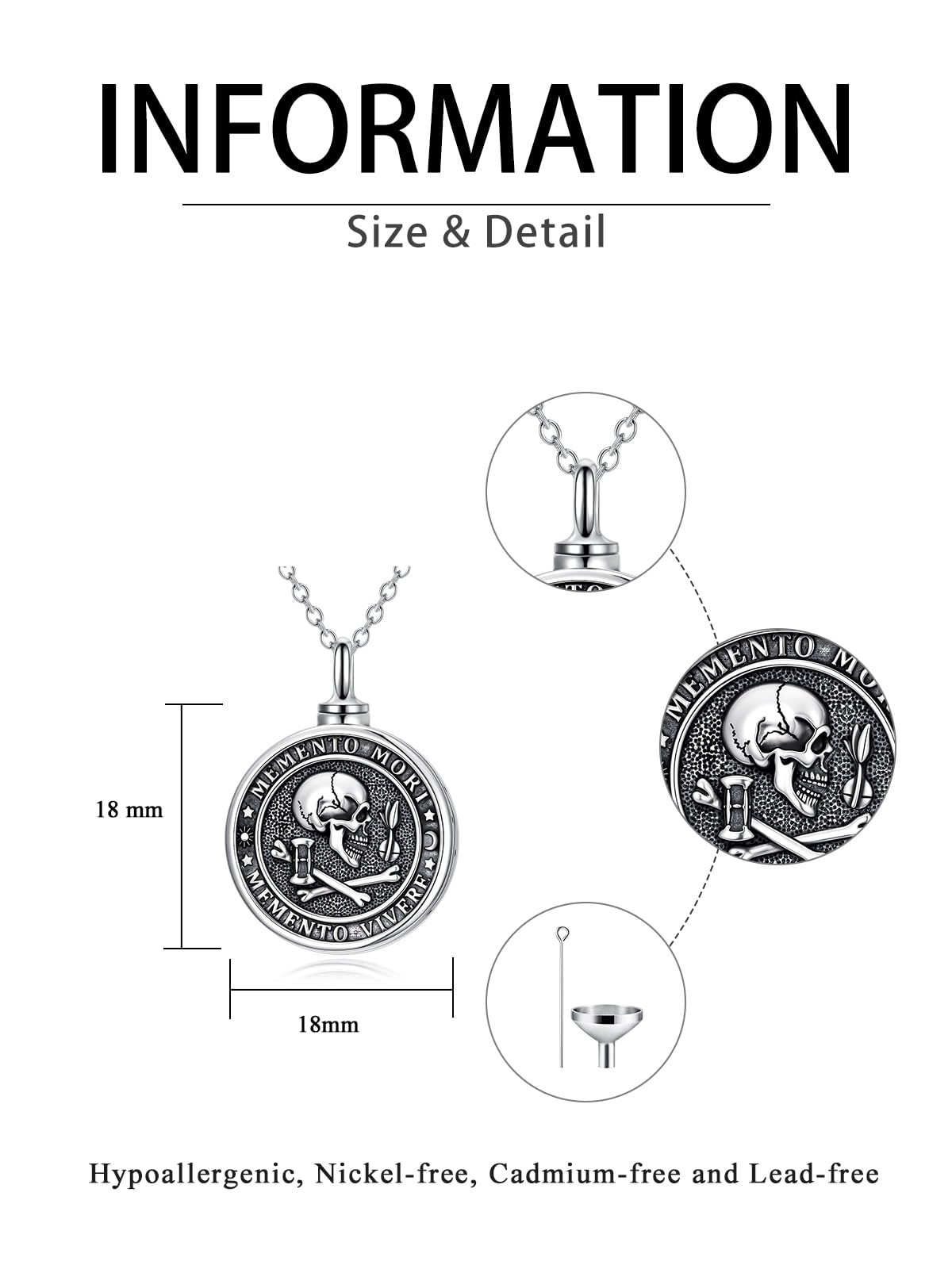POIUY Memento Mori Silver Urn Necklace for Ashes Gothic Skull Cremation Pendant Tree of Life Memorial Keepsake Jewelry Stoicism Mori Gift for Men Women 22+2 Inch Chain