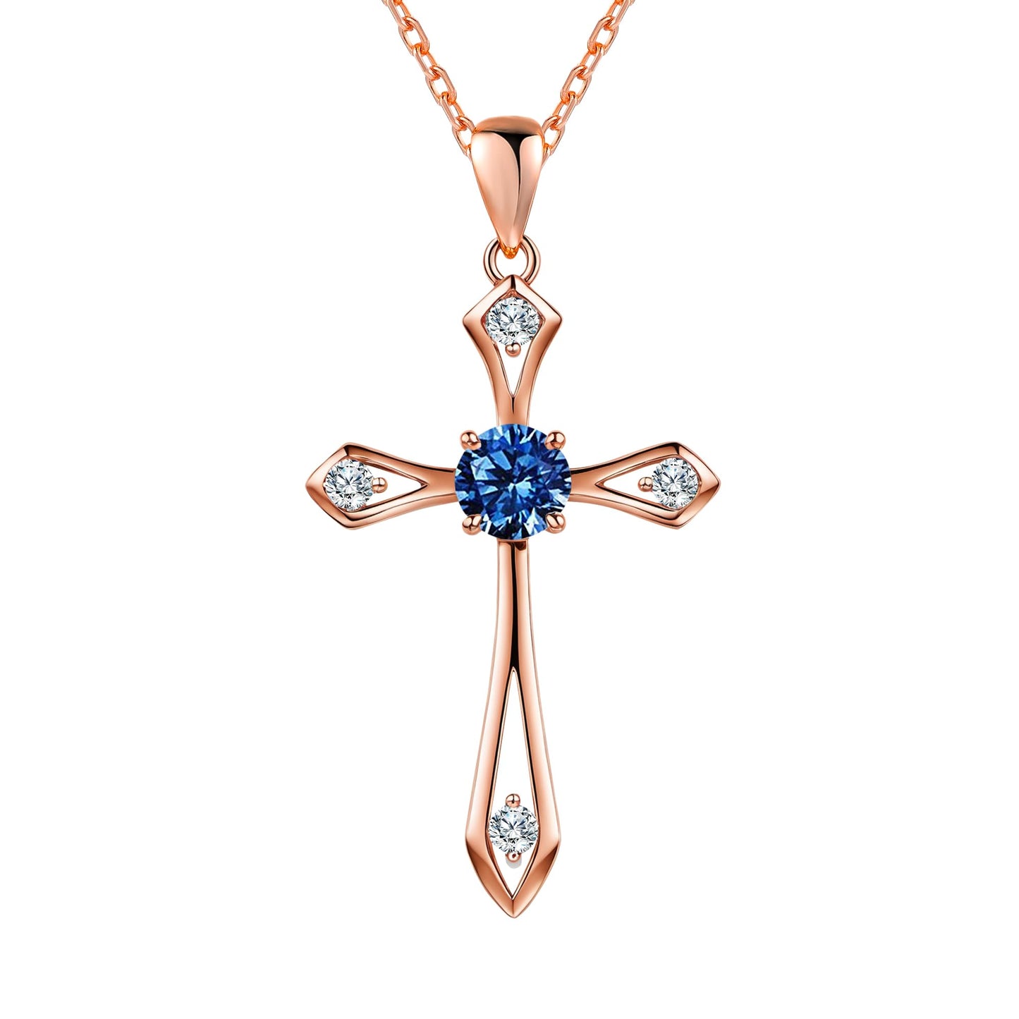 QUALISE Cross Necklace for Women,925 Sterling Silver Birthstone Necklace,Sapphire-Septermber Birthstone Cross Necklace,Faith Religious Fine Jewelry Valentines Day Gifts Birthday Holiday Gifts for Her
