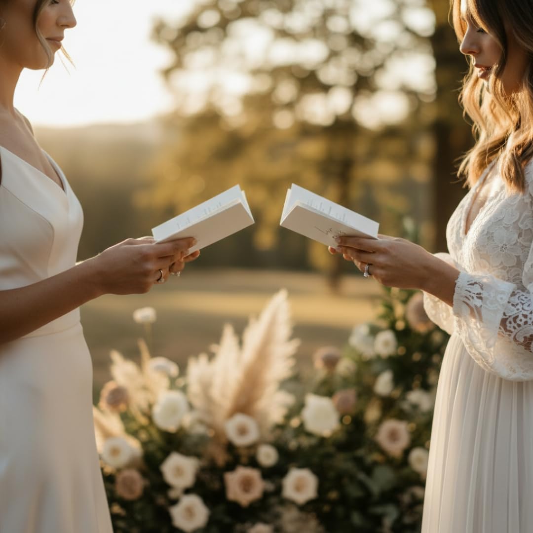 Pretty Robes LGBTQ Premium Leather Vow Books Her and Her Booklet - Wedding Stuff & Essentials for LGBTQ Wedding - Ideal Gift, Must Have Wedding Planning Books - Keepsafe Lesbian Couple (White/White)