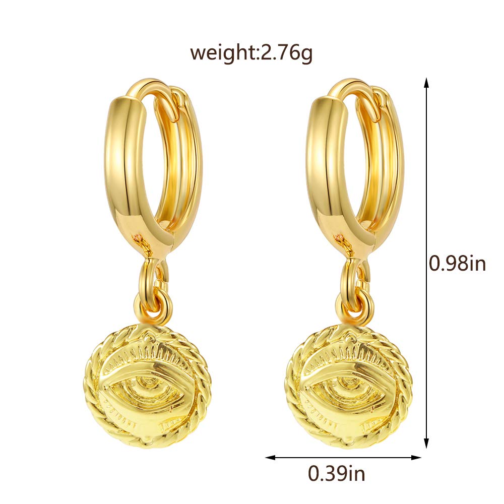 Evil Eye Dangle Drop Hoop Earrings With Small Charm 18K Gold Plated Vintage Huggie Hoops Elegant Dangling Jewelry for Women