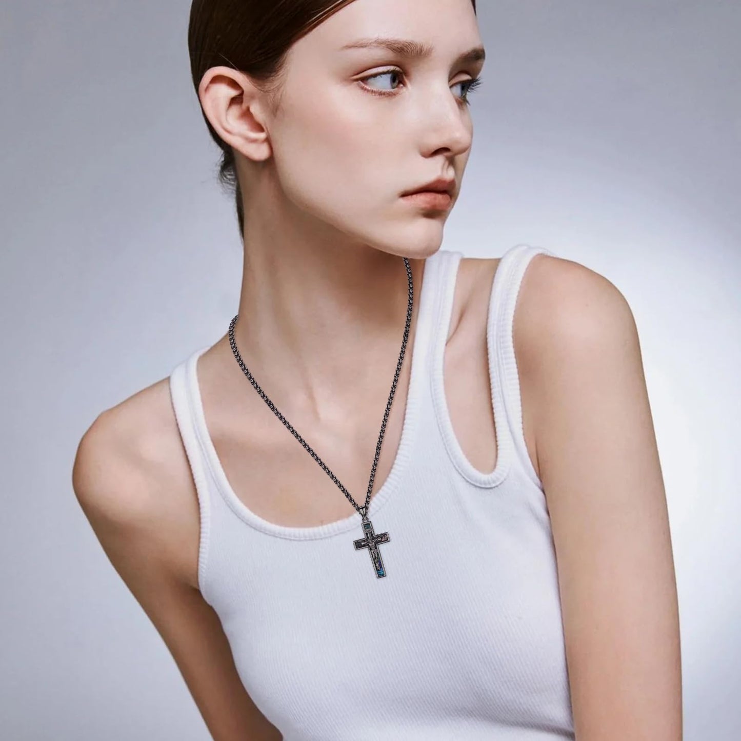YEESIA Cross Necklace for Women Men 925 Sterling Silver Black Jesus Crucifix Pendant Necklace with Abalone Cross Jewelry Gift for Women Men