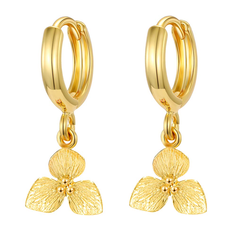 Flower Hoop Earrings Dangle Drop Hoop Earrings With Small Charm for Women Vintage Huggie Hoops Elegant Dangling Jewelry