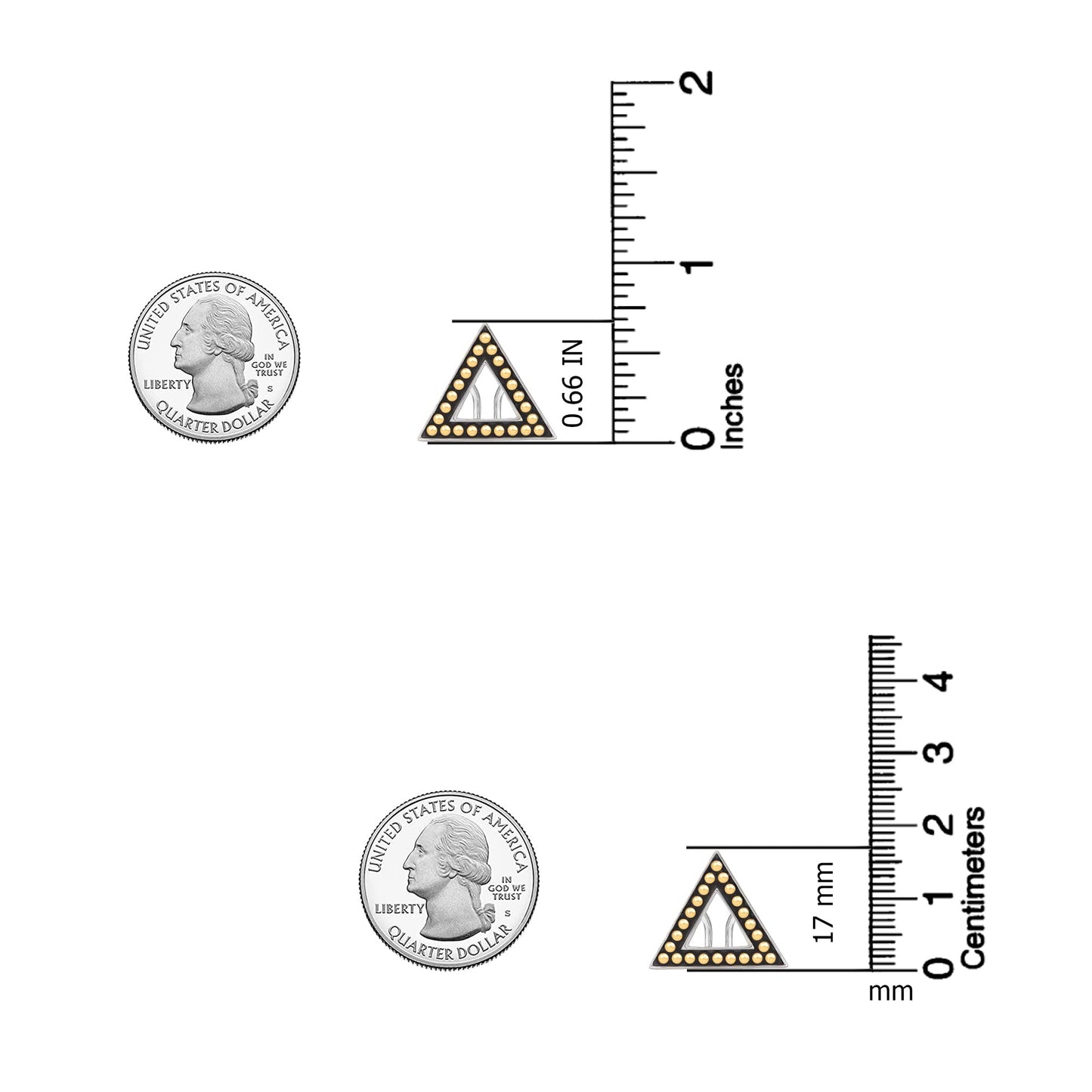 LeCalla 925 Sterling Silver Omega Back Earrings Jewelry Antique Beaded Two-Tone Triangle Omega Back Clip-On Large Stud Earrings for Women 17 MM