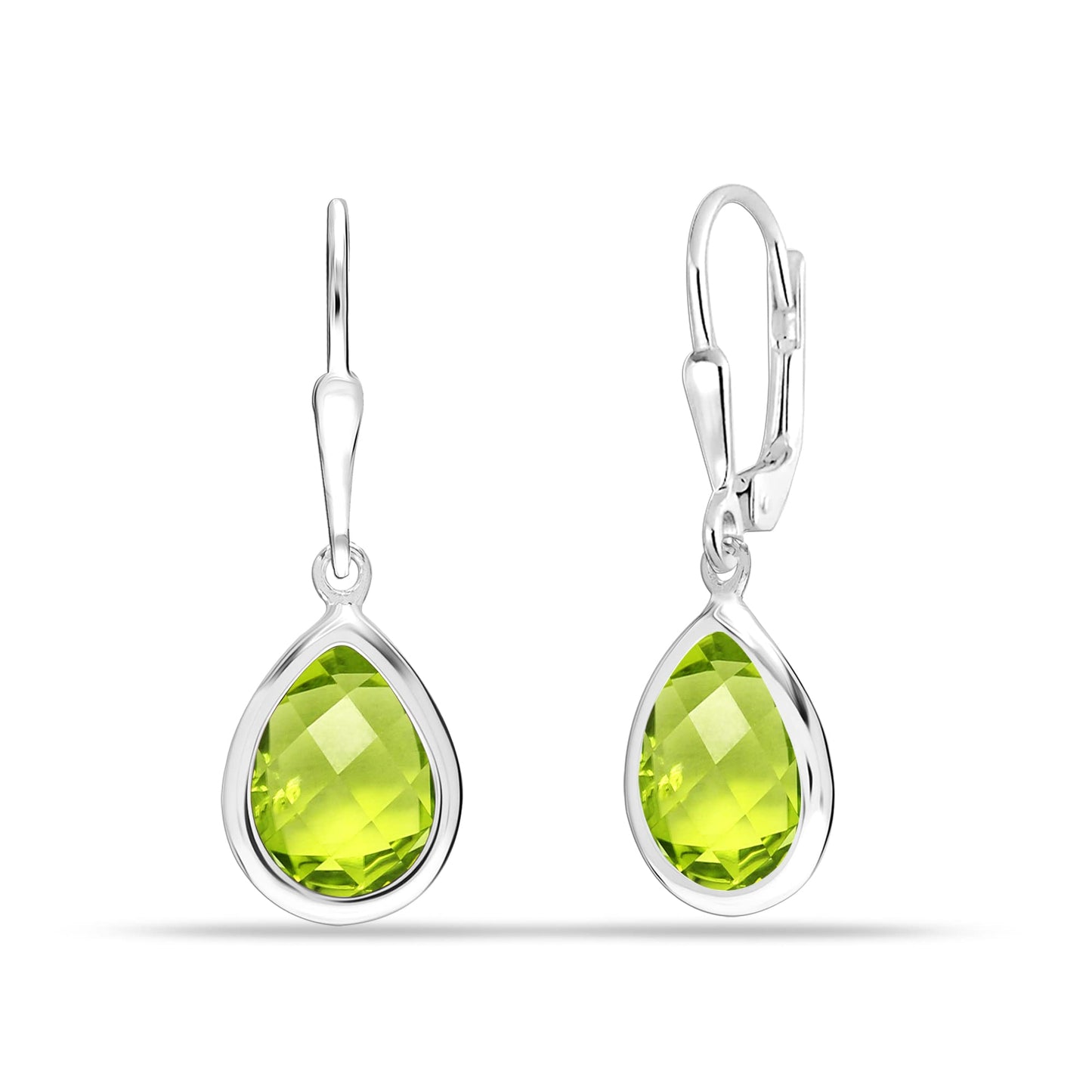 LeCalla 925 Sterling Silver Jewelry | Teardrop Peridot Gemstone Leverback Earrings | Peridot Drop Earrings for Women 32MM