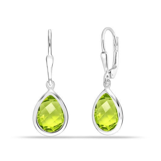 LeCalla 925 Sterling Silver Jewelry | Teardrop Peridot Gemstone Leverback Earrings | Peridot Drop Earrings for Women 32MM