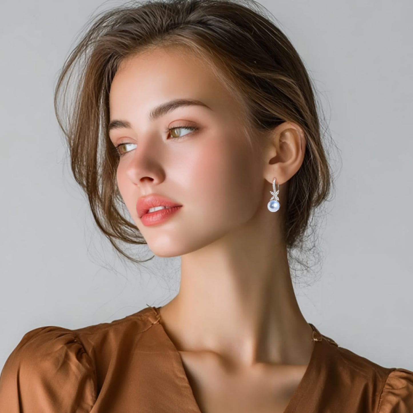 BAMIKI Pearl Drop Earrings for Women - 925 Sterling Silver 18k Gold Plated Hypoallergenic Round Blue Saltwater Cultured Pearls Ear Hook Earrings with Cubic Zirconia Jewelry Gifts for Mother Wife