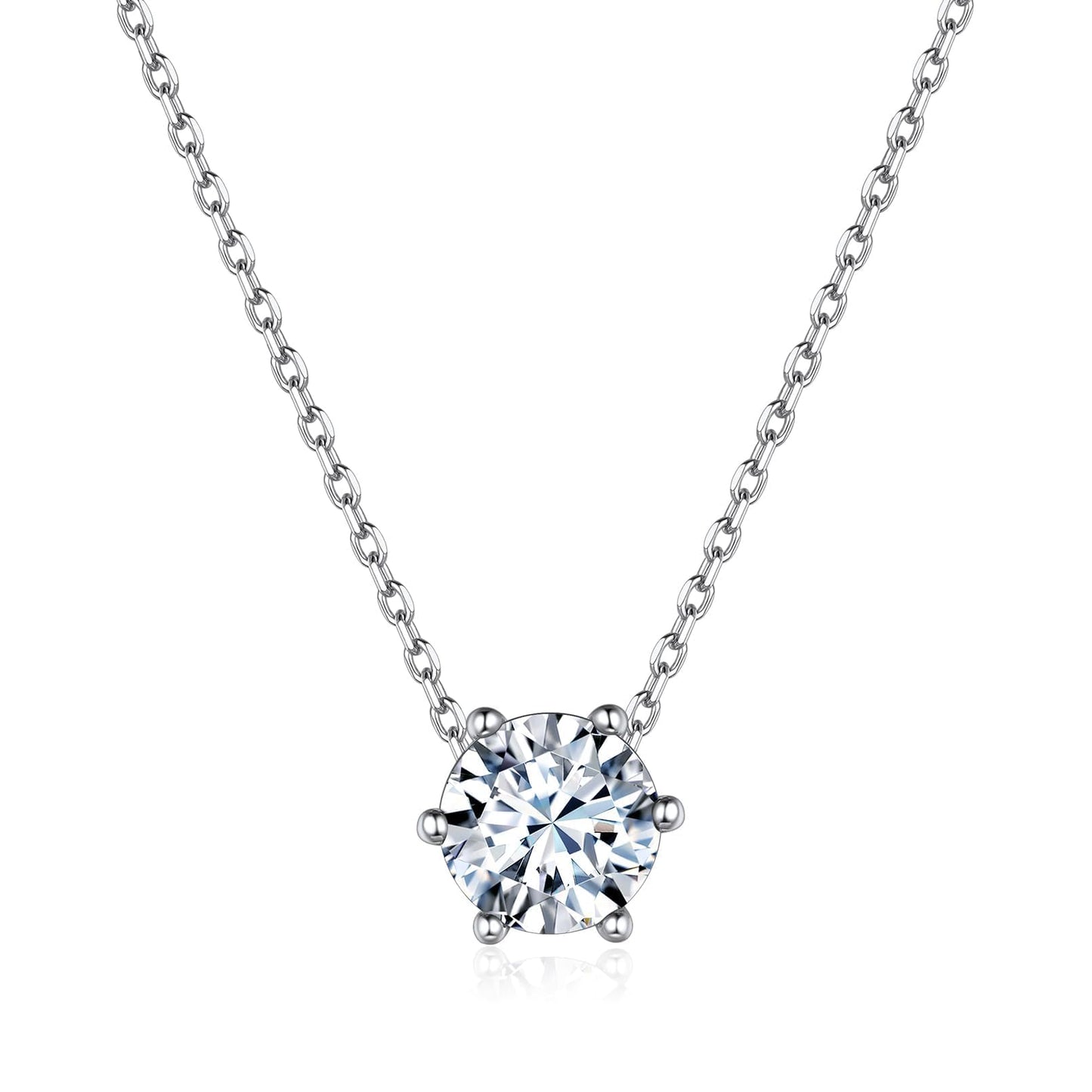 ChicSilver Small Round Cut April Birthstone Necklace, 925 Sterling Silver Necklace for Women Silver Diamond Necklaces for Women Mother Gift