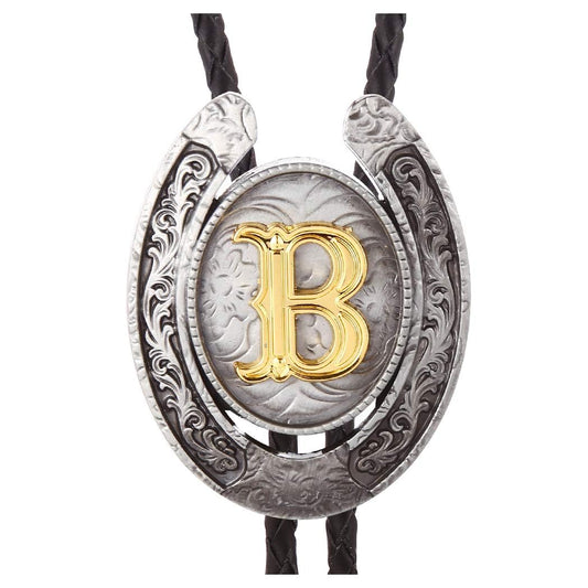 HUABOLA CALYN Vintage Bolo Tie for Men- Initial Letter ABCDMJR to Z Western Cowboy Bolo Tie for Women (B)