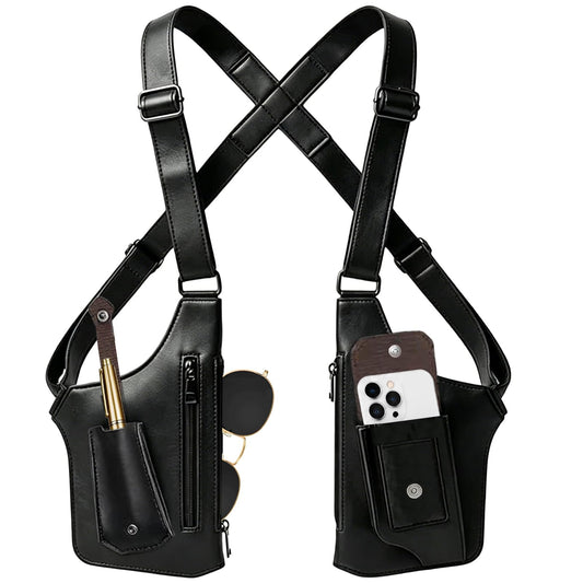 Adjustable Underarm Strap,Premium Leather Shoulder Bag for Men, Double Shoulder Bag Fashion Underarm Holster Wallet Adjustable PU Leather Waterproof Anti-Theft Harness for Men Father Gifts (Black)