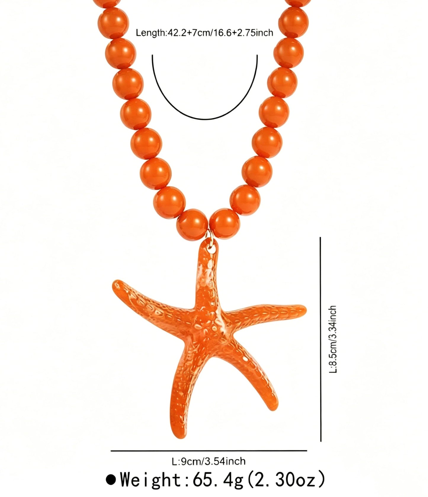 CXENSJH Chunky Beaded Starfish Necklace for Women Boho Colorful Summer Acrylic Choker Beach Chain Necklace Beads Trendy Chunky Jewelry（Orange）