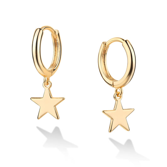 Gold Dangle Drop Hoop Earrings for Women Men Gold Plated Dainty Earrings Hypoallergenic Star Cross Huggie Hoops Jewelry for Everyday Wear