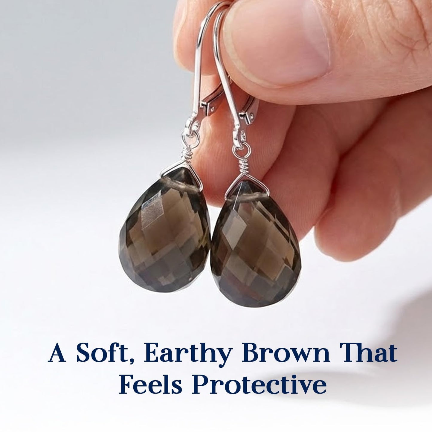 GemInspire Smoky Quartz Teardrop Dangle Earrings for Women, Leverback Pear Shaped Gemstone, 925 Sterling Silver Leverback, Handmade Lightweight Crystal Jewelry Gift