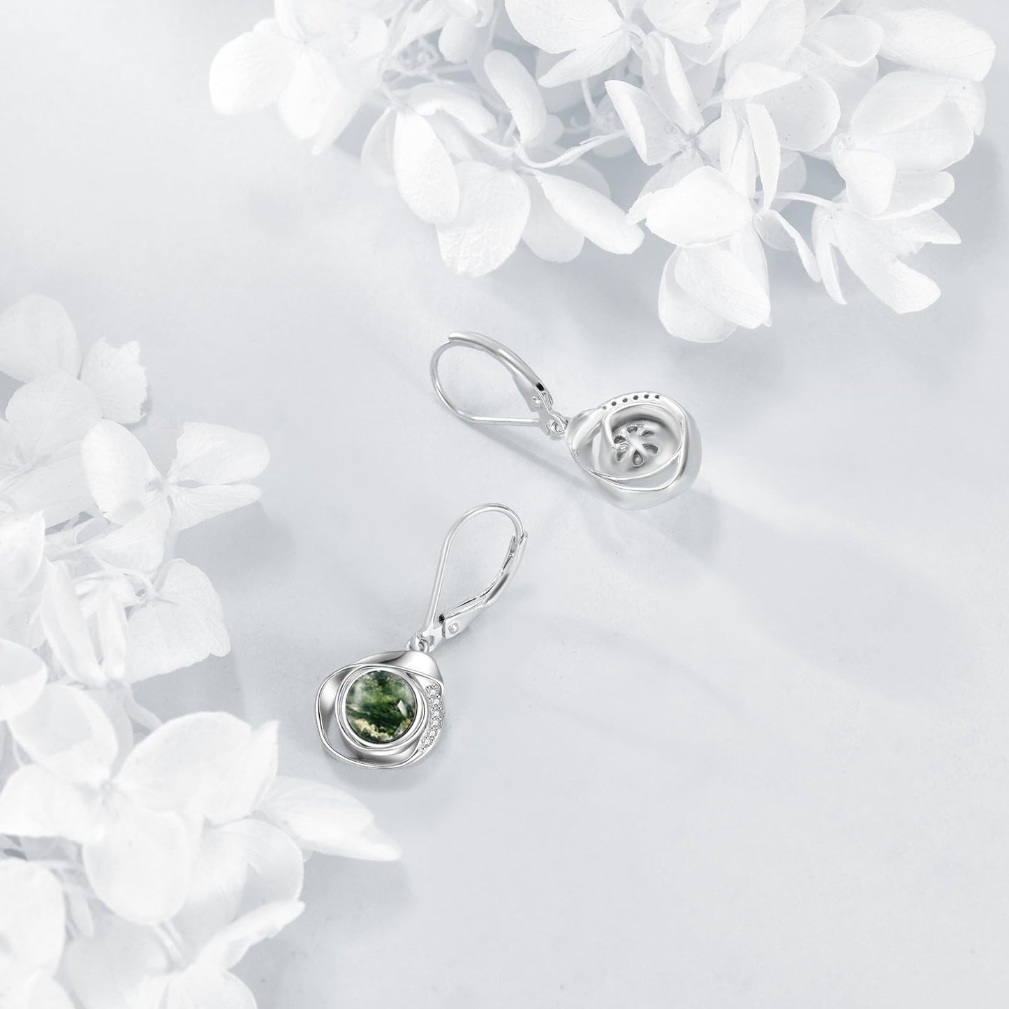 925 Sterling Silver Moss Agate Leverback Earrings Dangle Drop Jewelry Gifts for Women (Moss Agate)