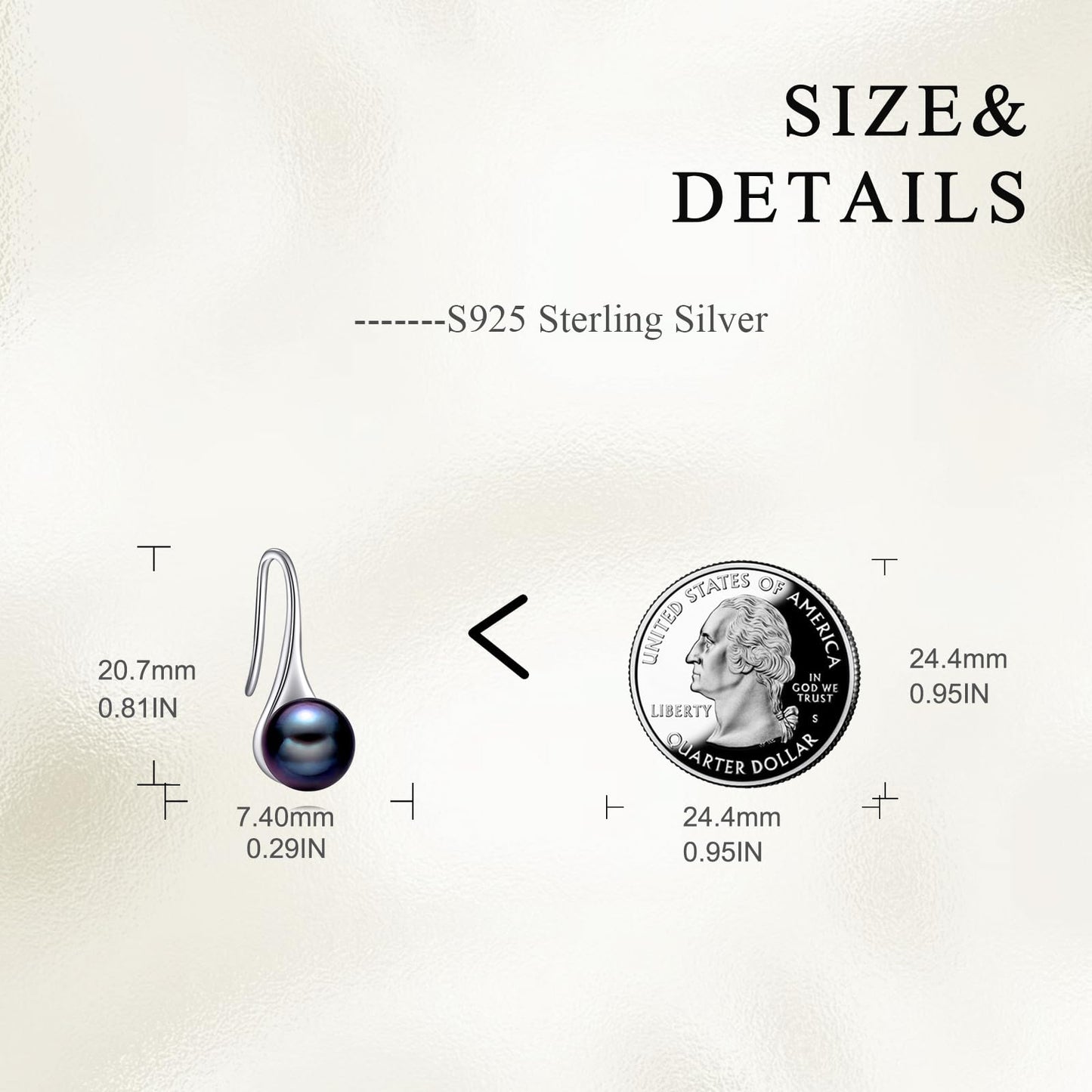 925 Sterling Silver Pearl Dangle Earrings Pearls Drop Jewelry Birthday Gifts for Women (Black Pearl Hook)