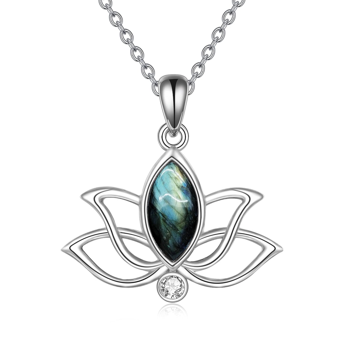 YFN Lotus Necklace Sterling Silver Labradorite Lotus Flower Pendant Yoga Jewelry Gifts for Women
