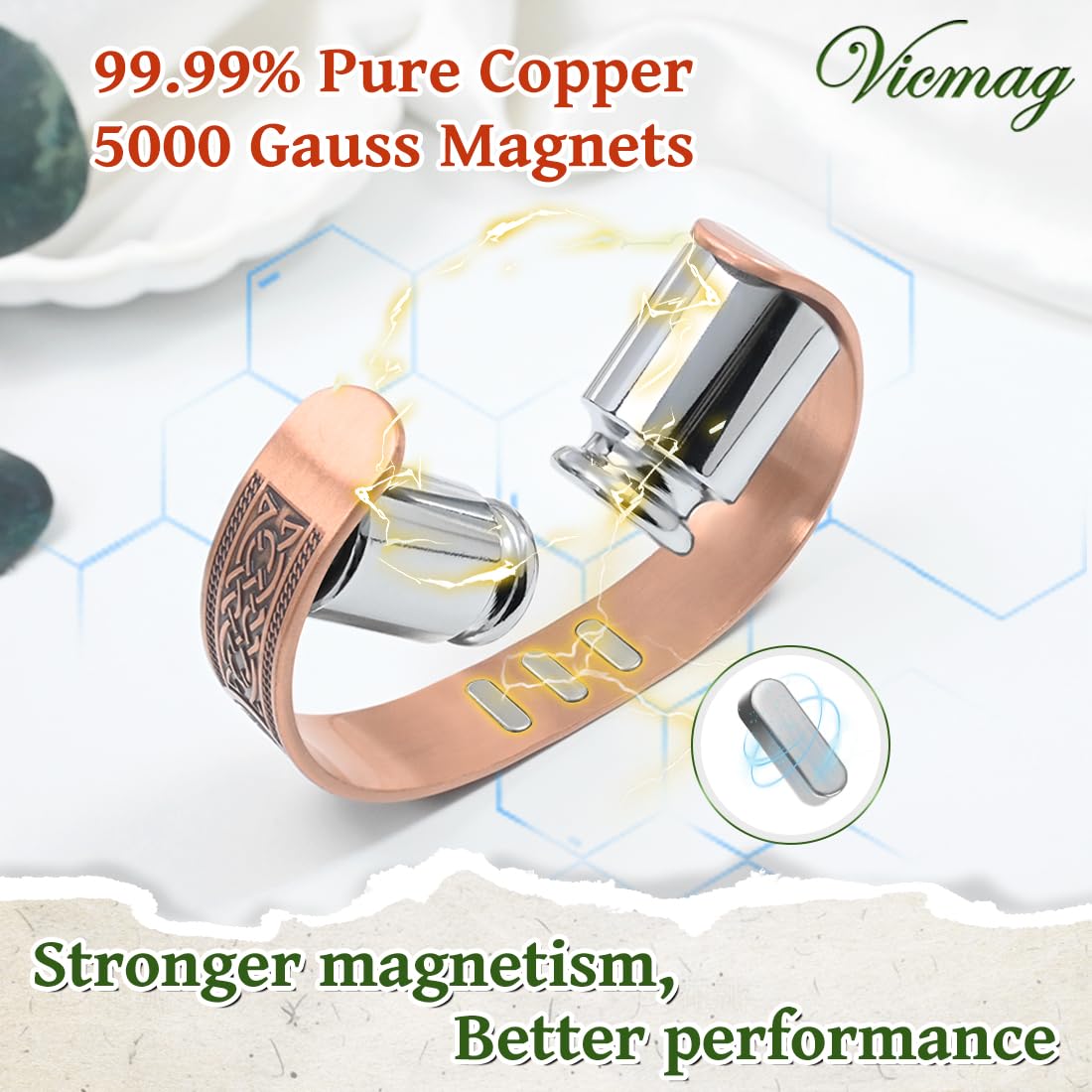 Vicmag Copper Bracelet for Men 9X Strength Magnetic 99% Pure Copper with 5000 Gauss Magnets, Tree of Life Present Box Adjustable(Viking & Sun Moon Tree)