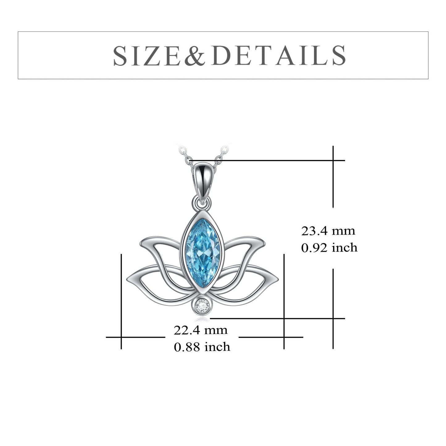 YFN Lotus Necklace Sterling Silver December Birthstone Pendant Blue Topaz Jewelry Gifts for Women (Dec)