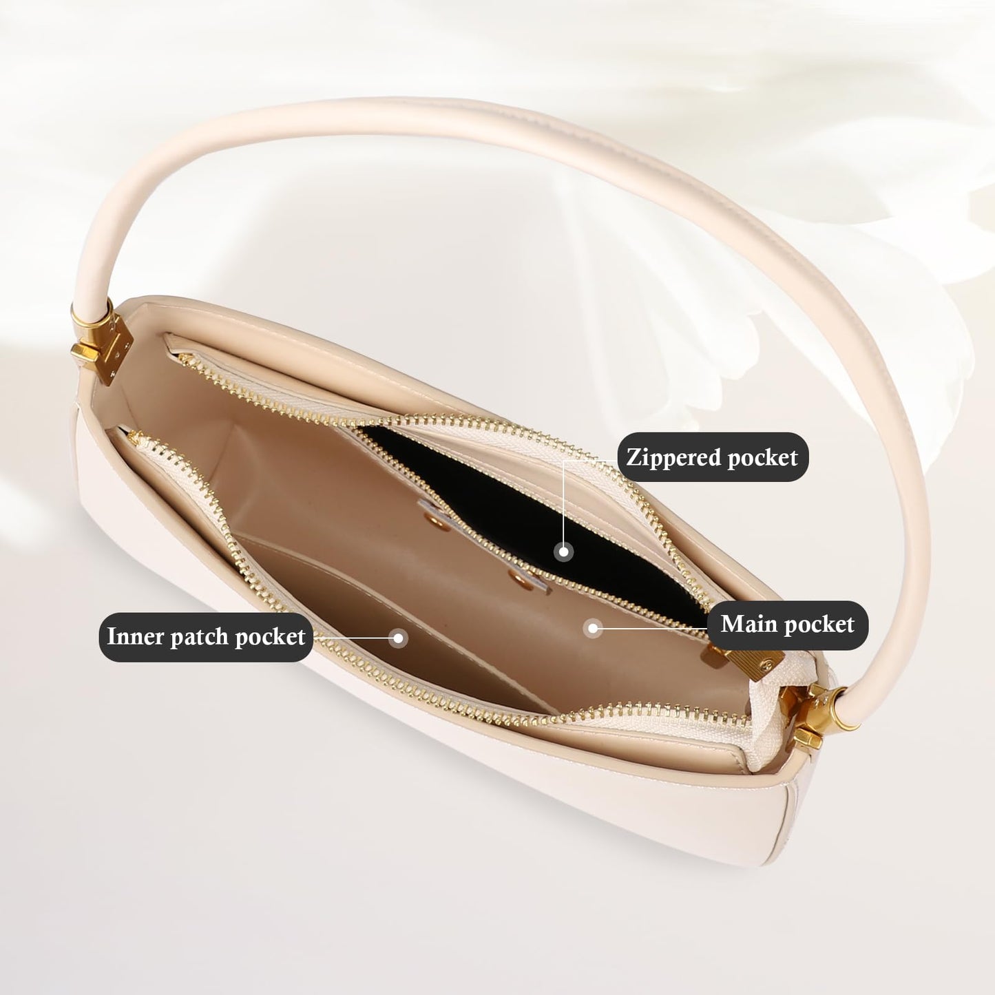 MFFOR Shoulder Bag for Women, Genuine Leather Hobo Tote Handbag, Small Clutch Purses Cute Hobo Handbag(Beige)