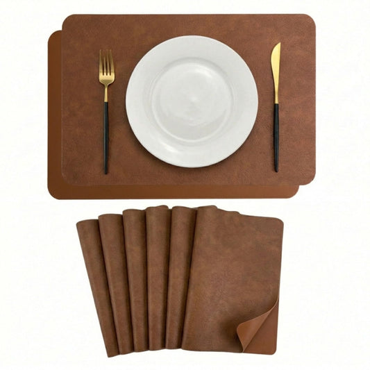 Premium Faux Leather Placemats Set of 6 – Waterproof, Heat-Resistant, Reversible & Non-Slip Table Mats for Kitchen, Dining, Indoor/Outdoor Use