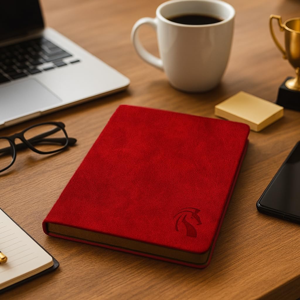 LeStallion Red Notebook For Writing - 120GSM A5 Red Journal For Fountain Pens - 210 Numbered Pages, Table Contents | High End Soft Cover Faux Leather Journal