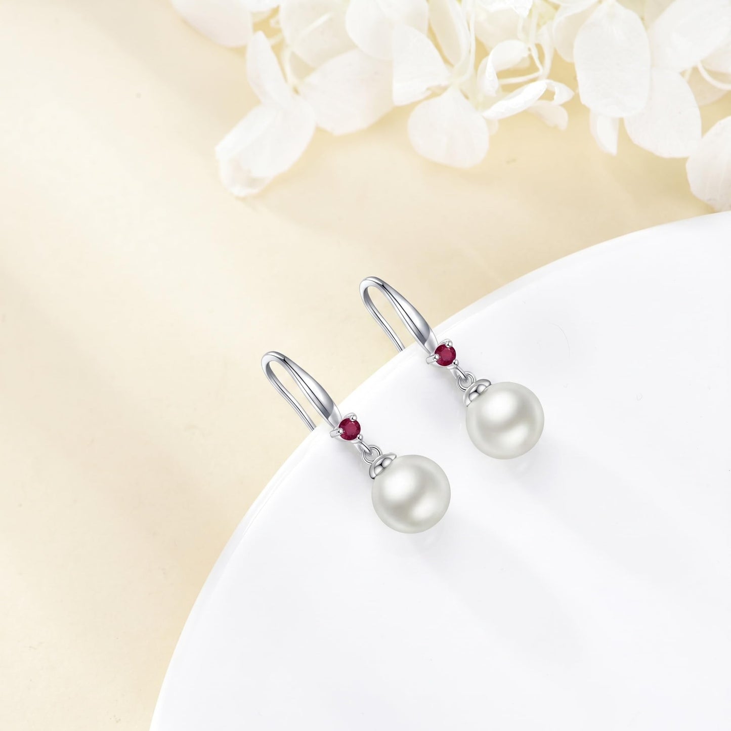 925 Sterling Silver Pearl Leverback Earrings Dangle Drop Birthstone Jewelry Gifts for Women (White Pearl-July)