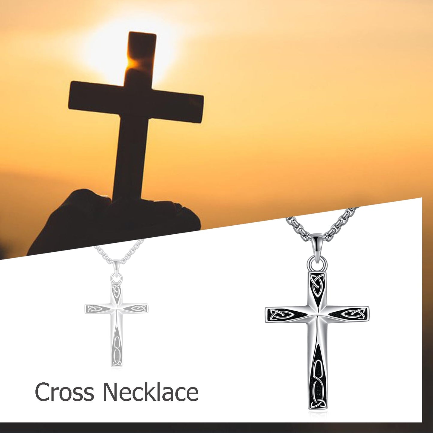 ONEFINITY Religious Cross Pendant Necklace Sterling Silver Origami Cross Pendant Gifts for Women Men Jewelry (Celtic Knot Origami)