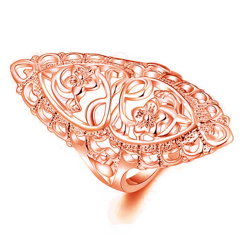 QOBEBOTA Rings for Women Rose Gold Rings Summer Boho Rings Big Thumb Ring Trendy Full Finger Rings Wide Band Womens Rings for Cocktail Party Birthday Gifts Size 9 Statement Rings for Women
