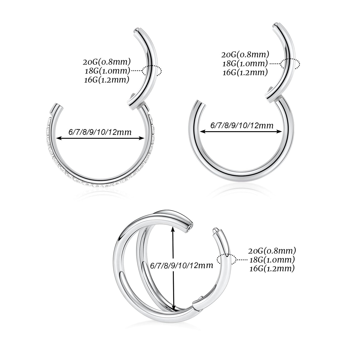 GAGABODY Septum Jewelry - Seamless Double Hoop Conch Piercing 18 Gauge Nose Ring 18g Cartilage Earring with CZ Lip Rings 8mm Nose Hoop Surgical Steel Helix Earrings Silver