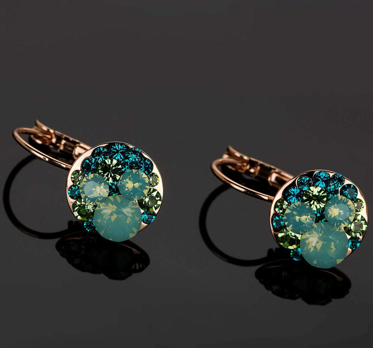 Multicolored Austrian Crystal Drop Earrings for Women 14K Gold Plated Hypoallergenic Leverback Hoop Earrings