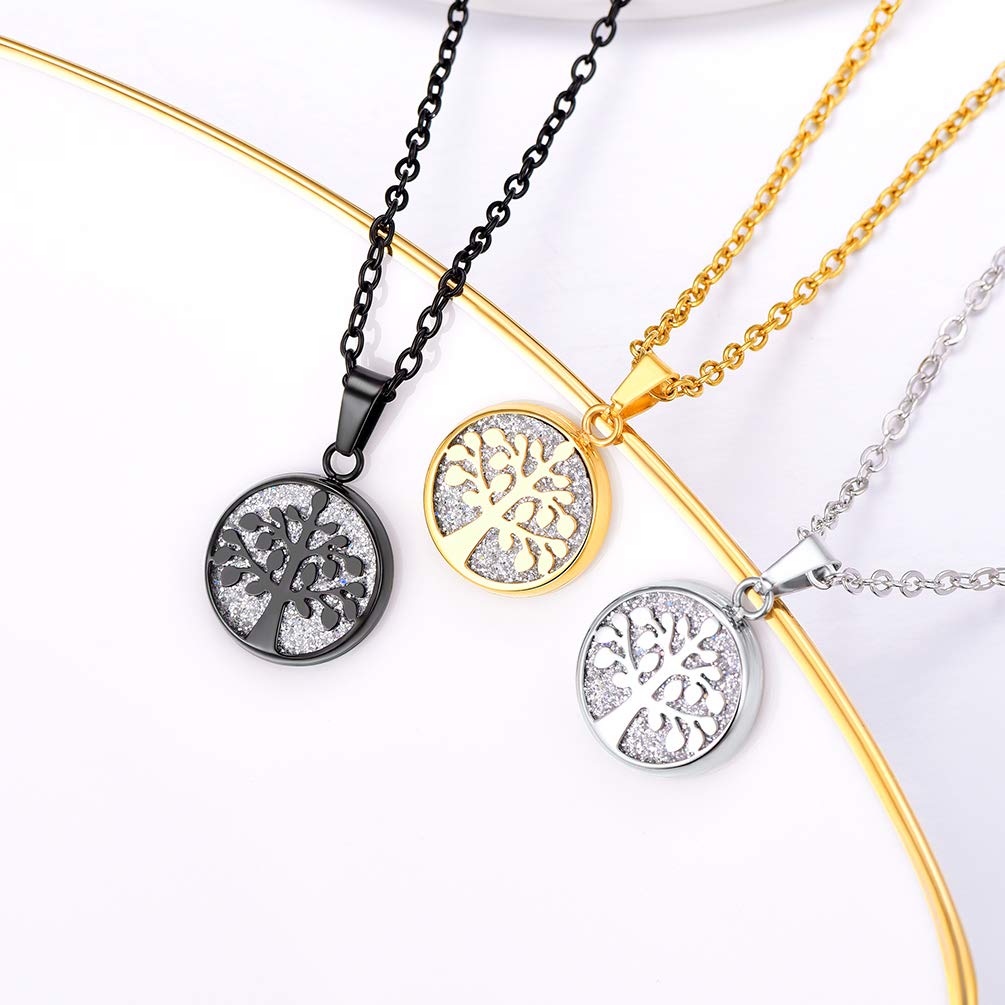 PROSTEEL Tree of Life Necklace Black Bridesmaid Shiny Bling Circle Round Pendant Minimalist Women Jewelry