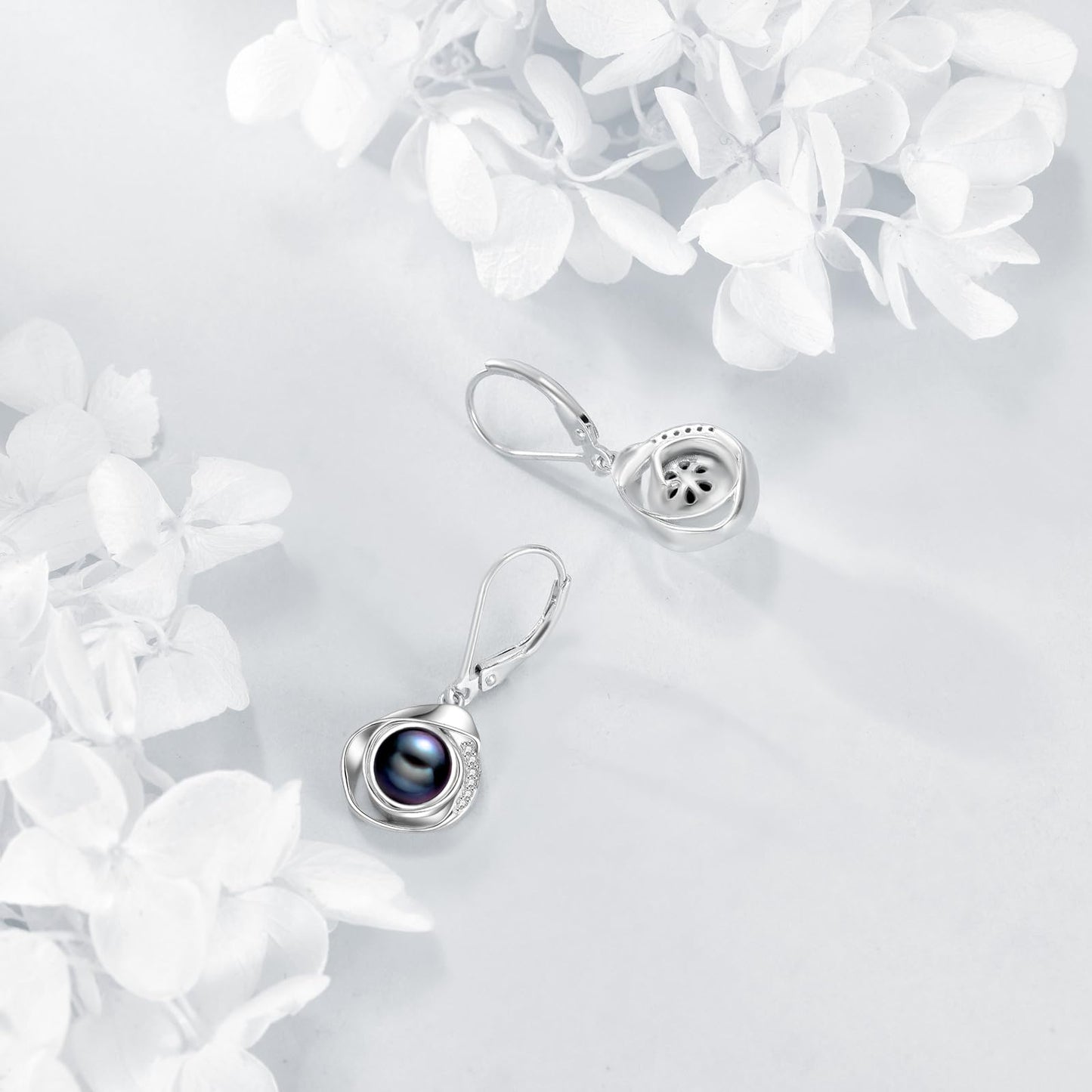 925 Sterling Silver Pearl Leverback Earrings Dangle Drop Jewelry Gifts for Women (White Pearl-Rose Gold)