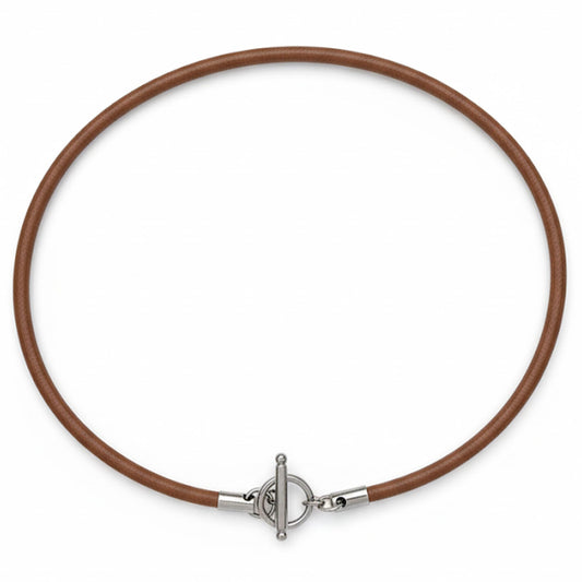 Leporem Leather Cord Necklace, 4mm Cowhide with Stainless Steel Toggle Bar Closure, Minimal Unisex Necklace for Charms & Pendants (Brown, 14 inch)