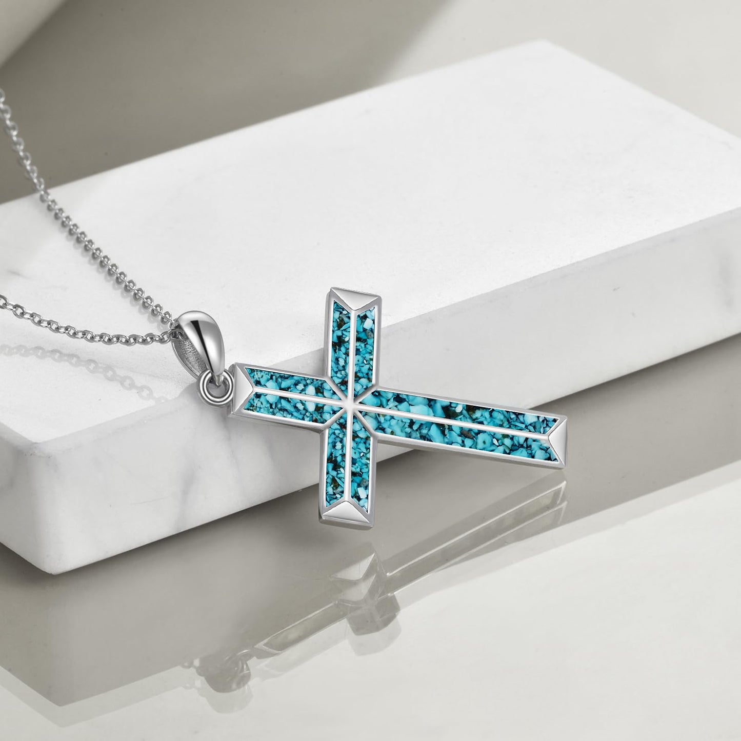 ONEFINITY Religious Cross Pendant Necklace Sterling Silver Origami Cross Pendant Gifts for Women Men Jewelry (B-Turquoise)