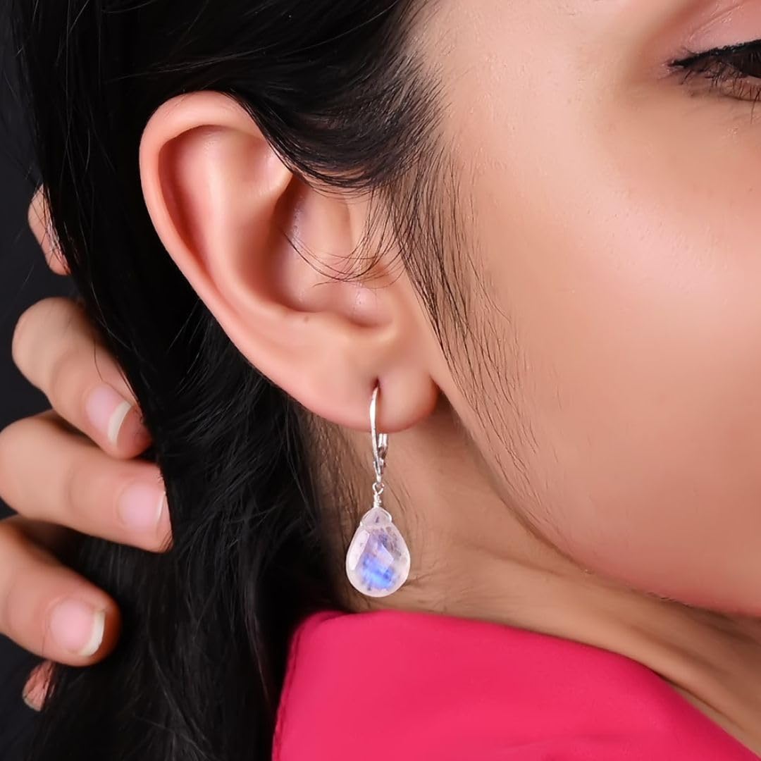 GemInspire Natural Amazonite Pear Drop Earrings for Women Teardrop Crystal Dangle Earrings 925 Sterling Silver Leverback Lightweight Gift for Her