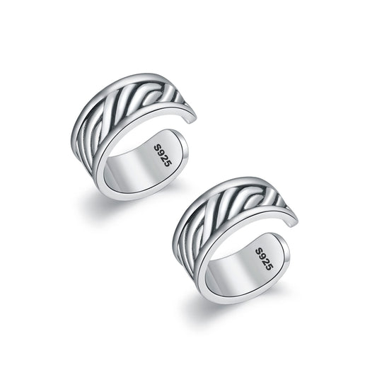 Thick Ear Cuffs 925 Sterling Silver Oxidised Ear Cuffs Set Non Piercing Conch Clip on Earrings for Women
