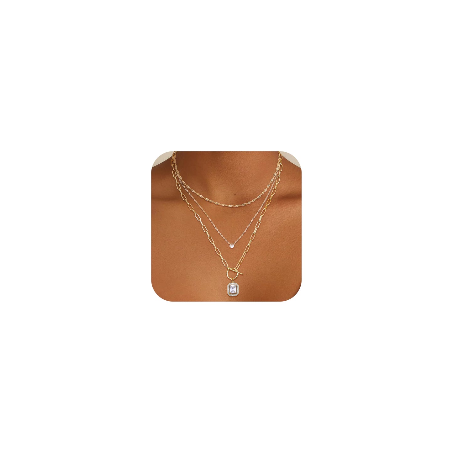 ORAZIO Layered 14K Gold Plated Necklaces for Women Dainty Necklace Stack Silver Plated Non Tarnish Free Pendant Chunky Chain Pearl Paperclip Cross Heart Necklace Set for Women C
