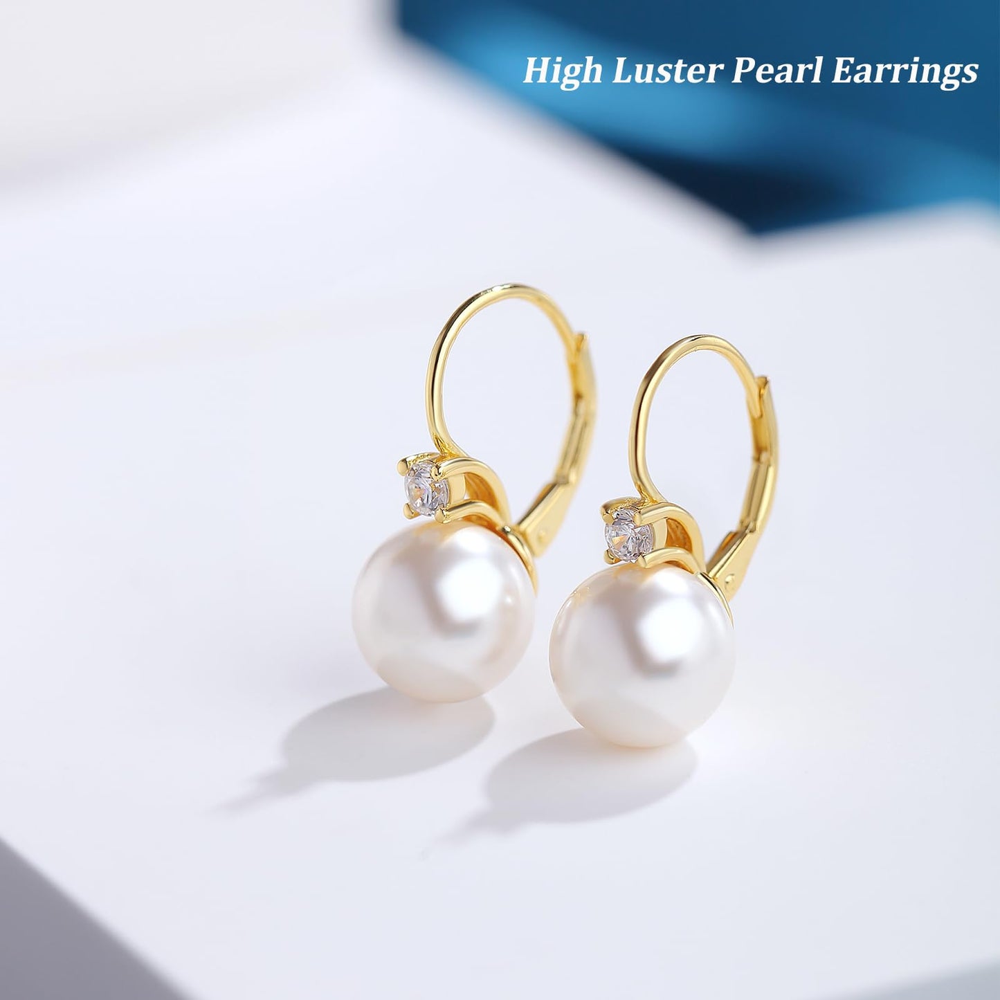 Jiahanzb Pearl Earrings Dangle for Women 925 Sterling Silver Cubic Zirconia Leverback Earring