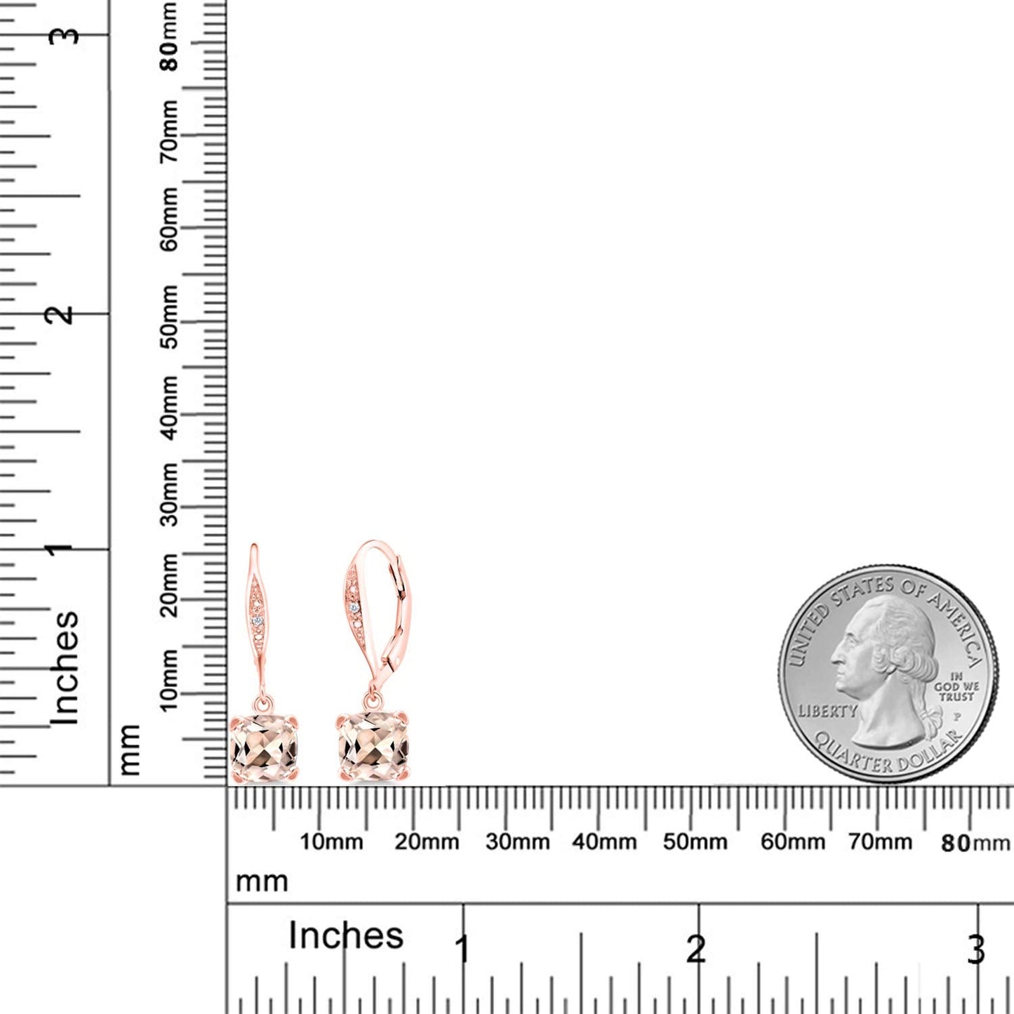 Gem Stone King Drop Dangle Earrings For Women | 7MM Cushion Cut Gemstone Birthstone and Diamond | 925 Sterling Silver | Jewelry Gift for Mom Wife Her | Morganite-October | Rose Gold