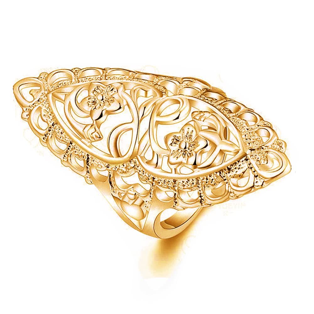 QOBEBOTA Gold Rings for Women Summer Boho Rings Big Thumb Ring Trendy Full Finger Rings Wide Band Womens Rings for Cocktail Party Birthday Gifts Size 9 Statement Rings for Women