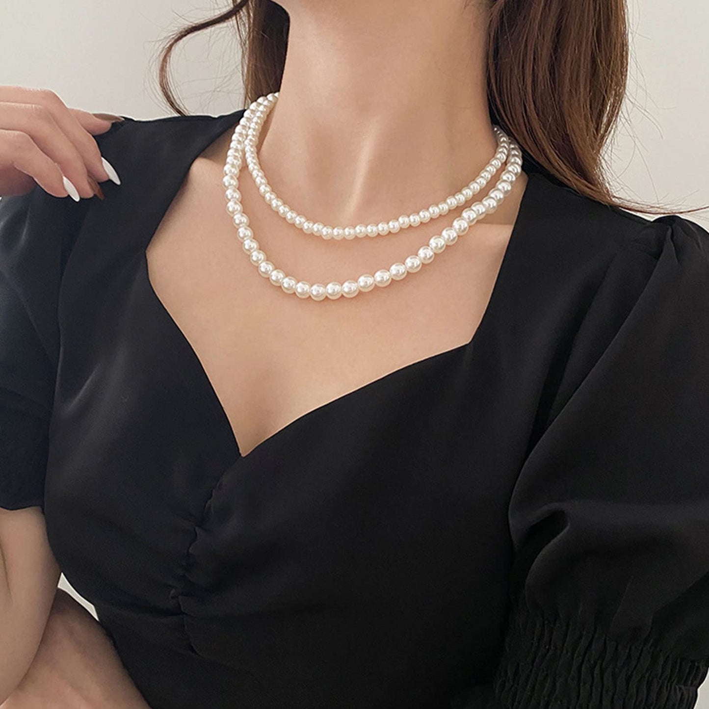 Luxval Pearl Necklaces Choker for Women, 6MM Cream White Pearl Jewelry, 14K Silver Plated Handmade Dainty Toggle Clasp Necklace for Women Jewelry Gifts, 18"