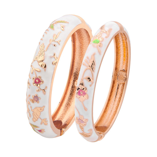 UJOY Colors Handcraft Jewelry Cloisonne Bracelet Enamel Bird Spring Hinged Womens Bangles Gifts Box 55C49-55A81 White