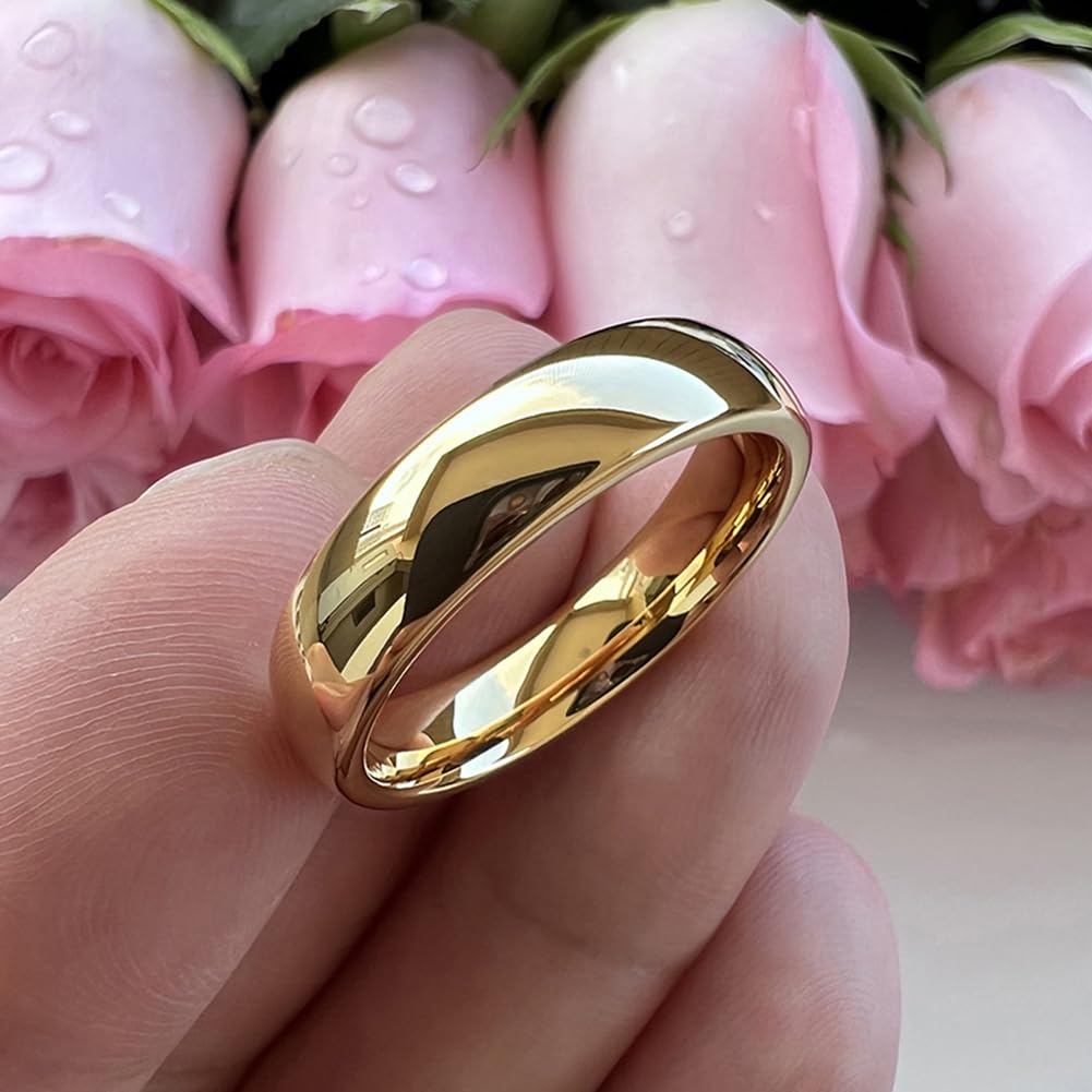 TUTISS 6mm Gold Tungsten Rings for Men Women Engagement Wedding Bands Domed Polished Comfort Fit Size 13