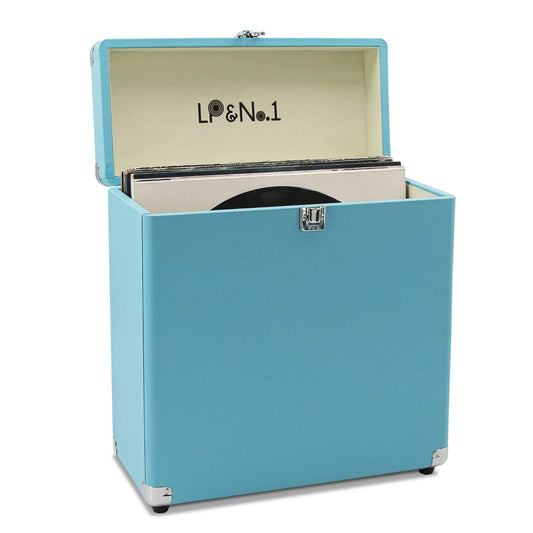LP&No.1 Vinyl Record Storage Case with Lock Record Organizer Box for 7/10/12 Inch 30+ Single Records Water Resistant Collapsible Storage Crate with Lid Handle for Valuable Album Collection Turquoise