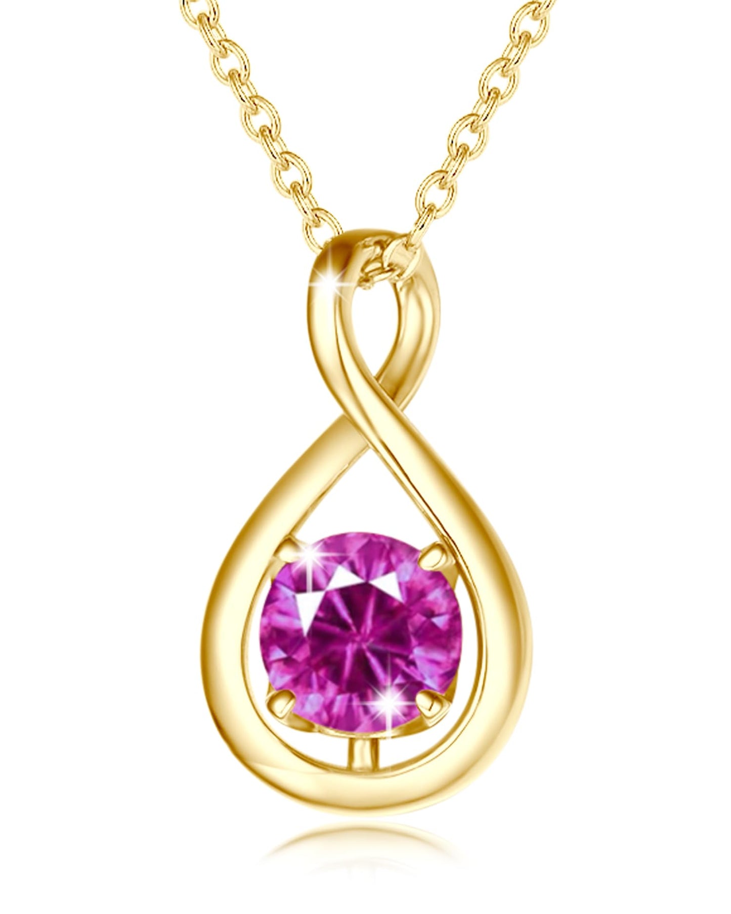 FANCIME Pink Tourmaline Birthstone Necklace for Women Sterling Silver Yellow Gold Plated October Gemstone Infinity Pendant Fine Jewelry Graduation Birthday Mothers Day Gifts for Women Her, Chain 16"+2" Extend