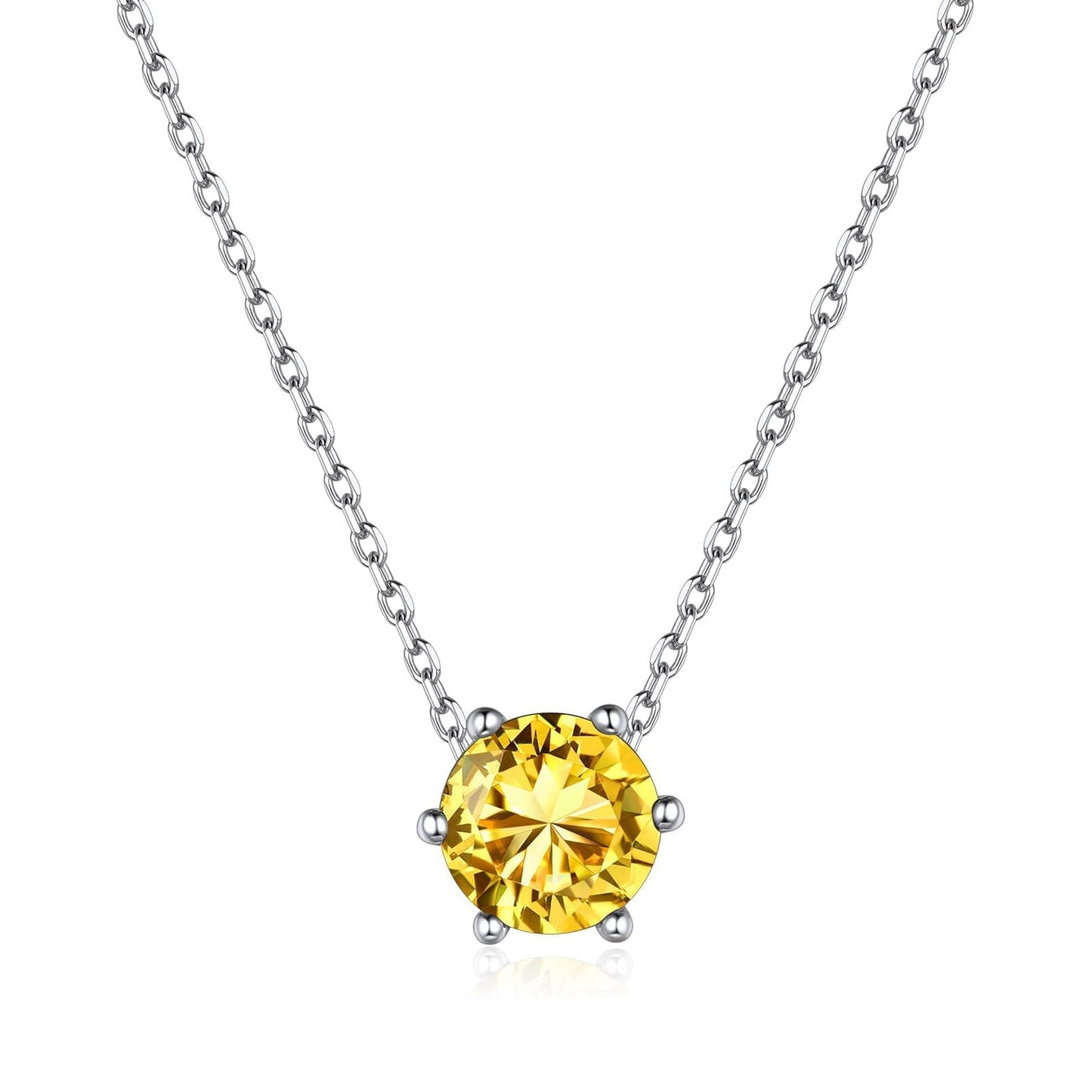 ChicSilver November Birthstone Jewelry 925 Sterling Silver Round Cut Gem Stone Simulated Topaz Necklace Dainty Tiny Cubic Zirconia Pendant Necklace for Women