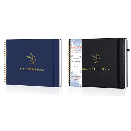 Plastic Cover Accounting Ledger Book Bunded with PU Leather Cover Accounting Ledger Book, Dark Blue & Black