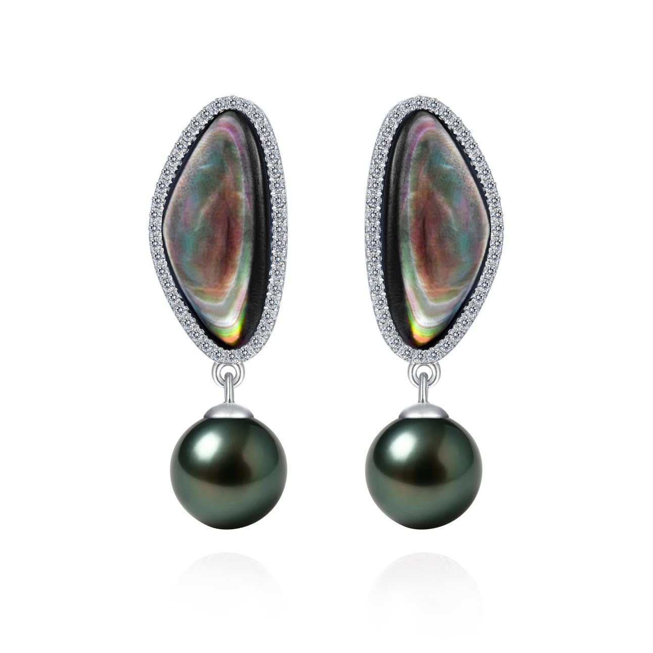 Genunie Tahitian Black Pearl Dangle Earrings - Christmas Gifts for Wife Women Anniversary Wedding, Mom Birthday Gift, AAAA 10-11mm Ocean-Grown Pearls Sterling Silver Unique Moissanite Jewelry