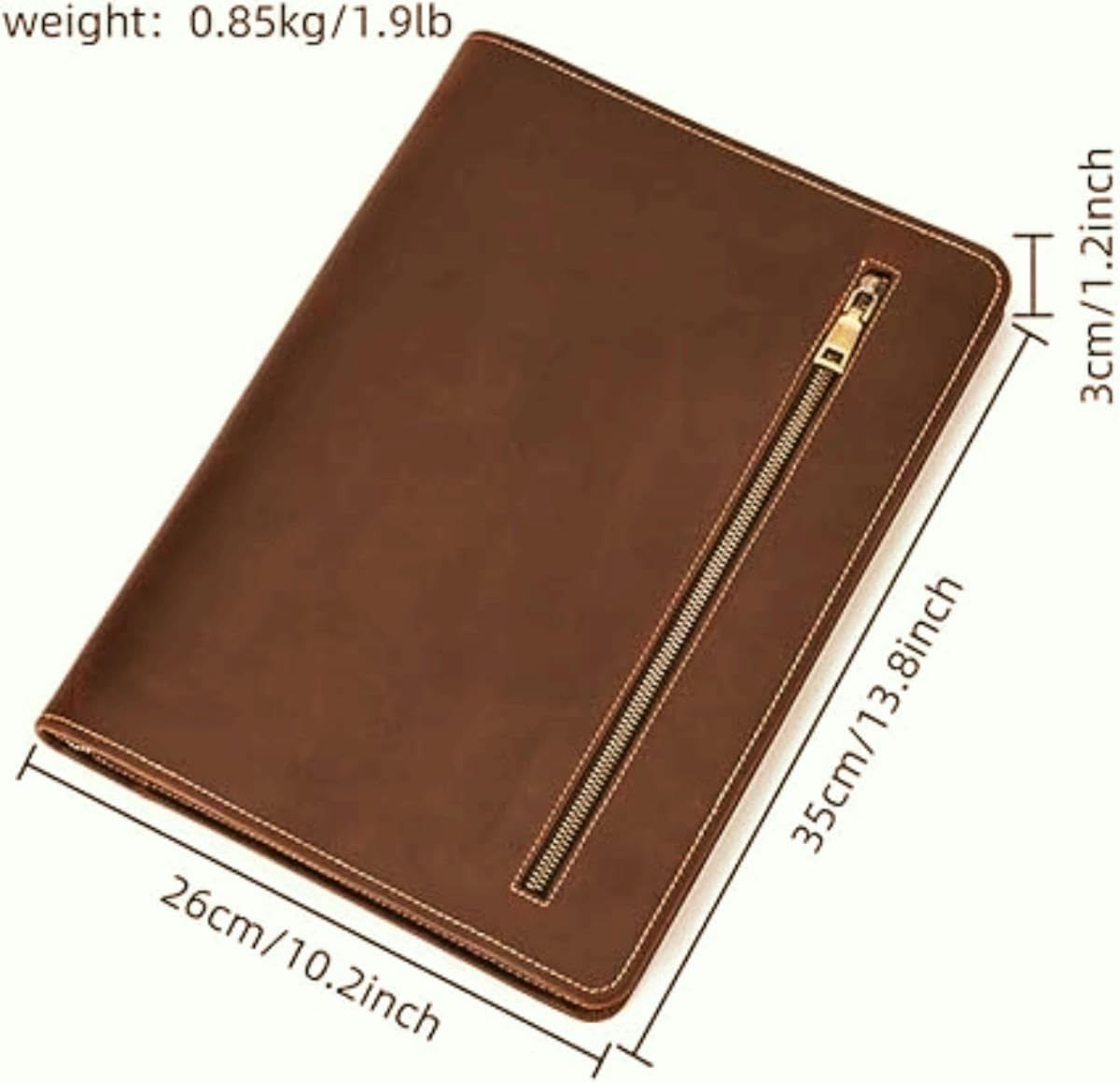 UPRESYE Zippered Padfolio Organizer, Leather Planner Binder, 12.9 Inch Portfolio Folder for Documents, Letter Size Business Card Tablet Document Holder for Men&Women, Brown