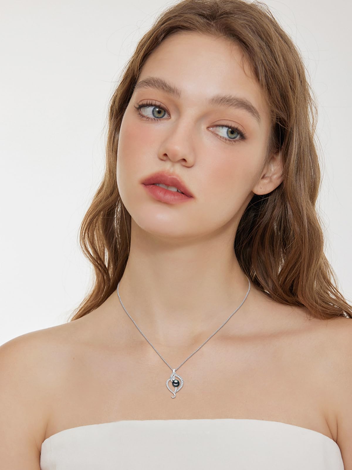 KANNSOAR Tahitian Black Pearl Necklace 18K White Gold Plated 925 Sterling Silver AAAA Black Pearl Pendant Necklace Jewelry Gift for Mom Women Wife Her Wedding Birthday Anniversary