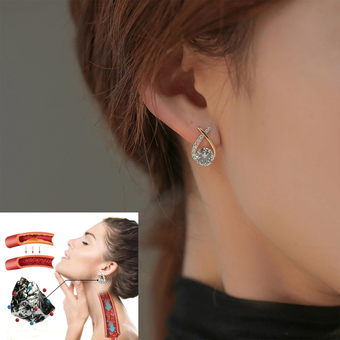 Halolux Lymphvity Germanium Earrings Atheniz Lymphatic Earrings Lymphatic Germanium Earrings Lymphatic Drainage Earrings Sparkle CZ Hoop Earrings for Women (gold+silver 6)